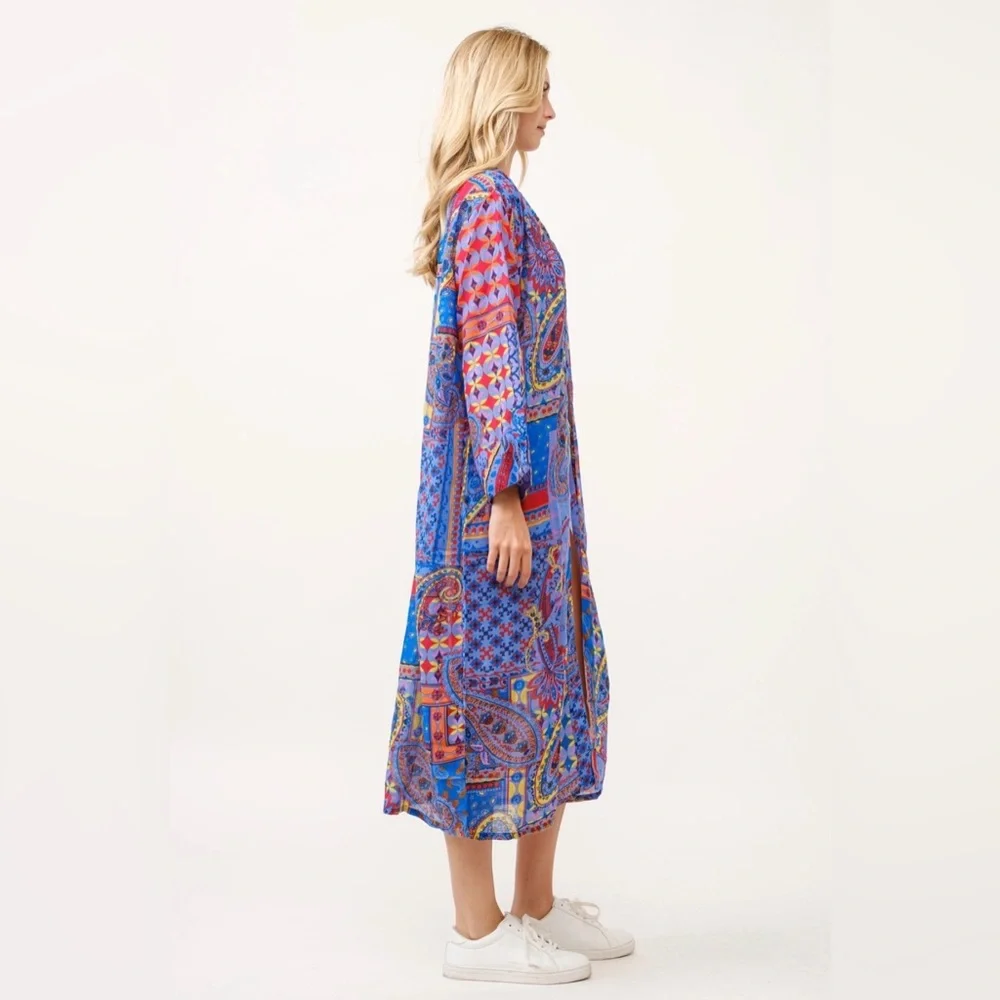 Raj Eva Paisley Mosaic Print Duster OS & Drawstring Pant Set; Size Large~NWT - Picture 4 of 16